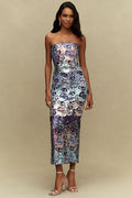 Helsi Leslie Strapless Midi Dress Blue Pattern