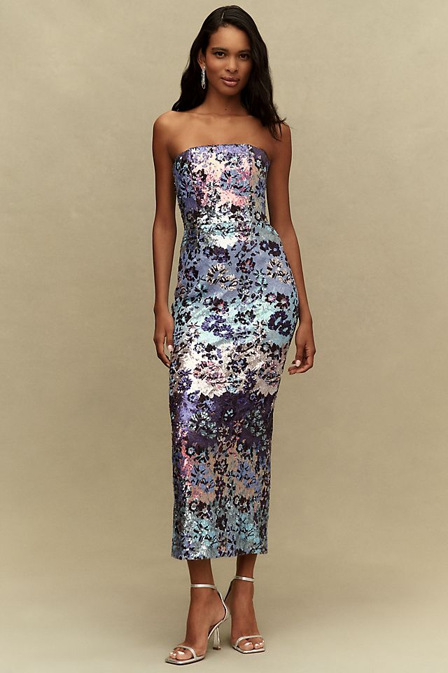 Helsi Leslie Strapless Midi Dress Blue Pattern