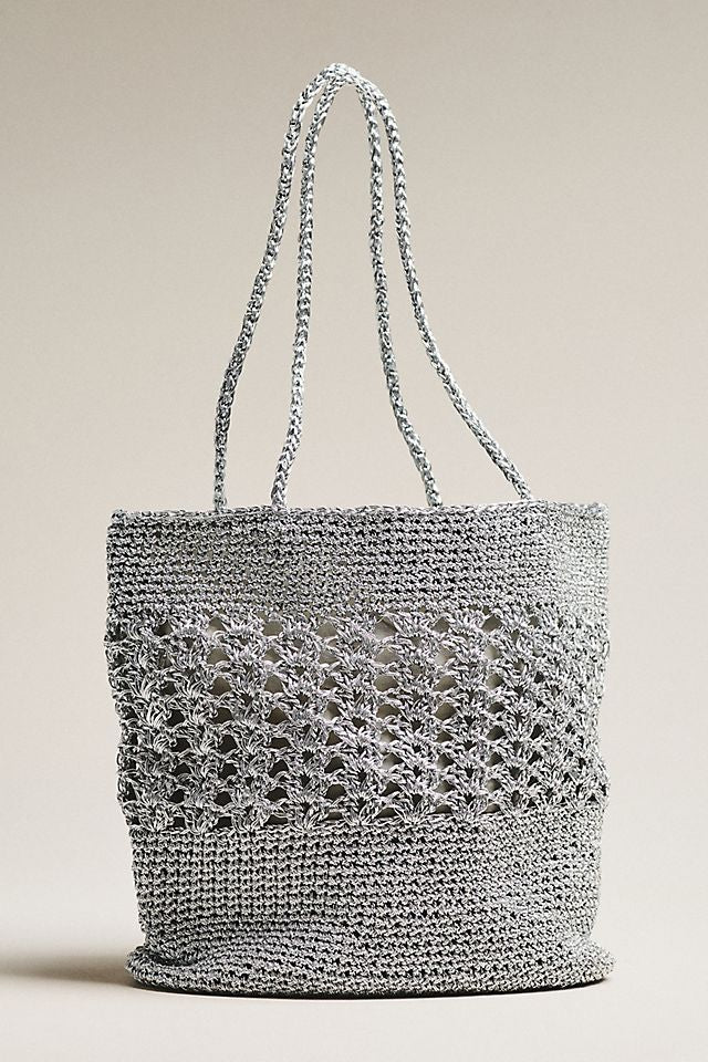 By Anthropologie Woven Metallic Slouchy Tote Bag