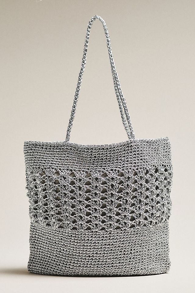 By Anthropologie Woven Metallic Slouchy Tote Bag