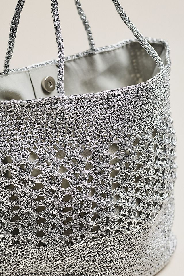 By Anthropologie Woven Metallic Slouchy Tote Bag