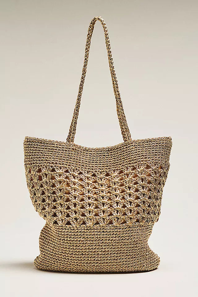 Woven Metallic Slouchy Tote Bag