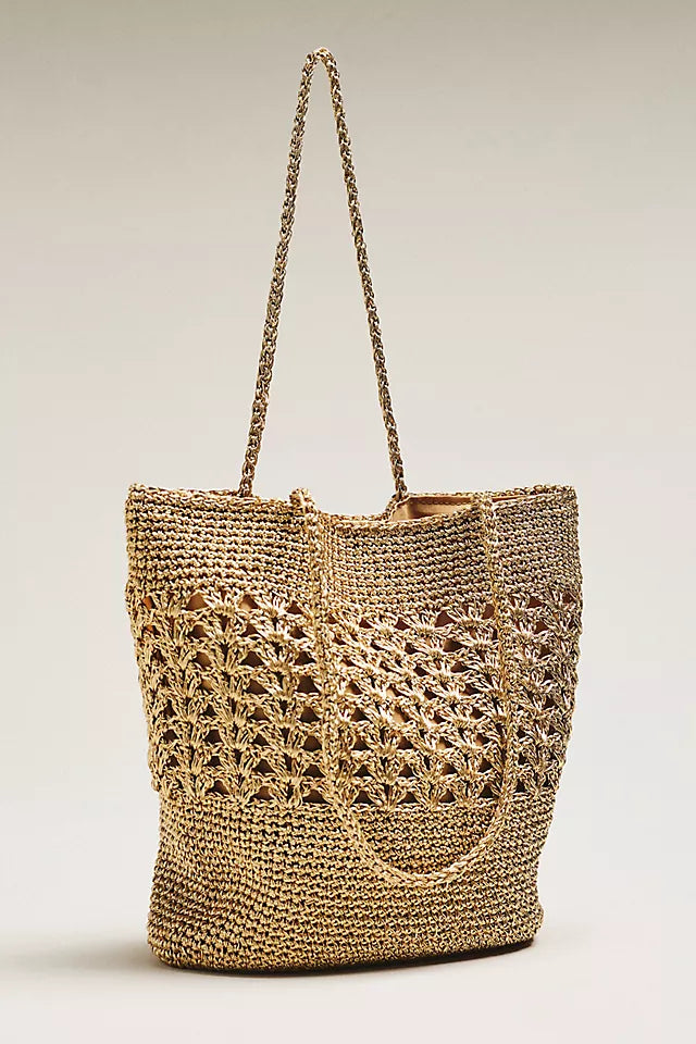 Woven Metallic Slouchy Tote Bag