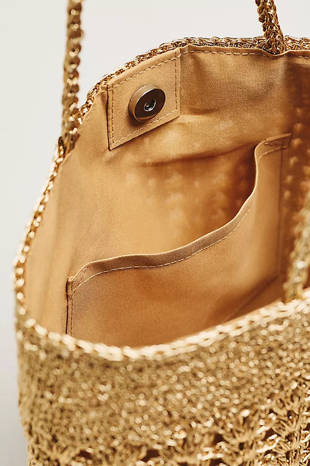 Woven Metallic Slouchy Tote Bag