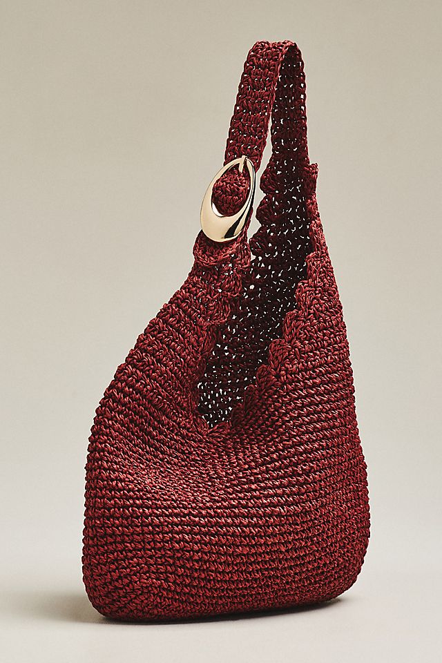 By Anthropologie Love Knot Raffia Buckle Slouchy Bag