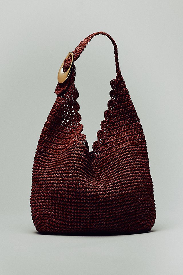 By Anthropologie Love Knot Raffia Buckle Slouchy Bag