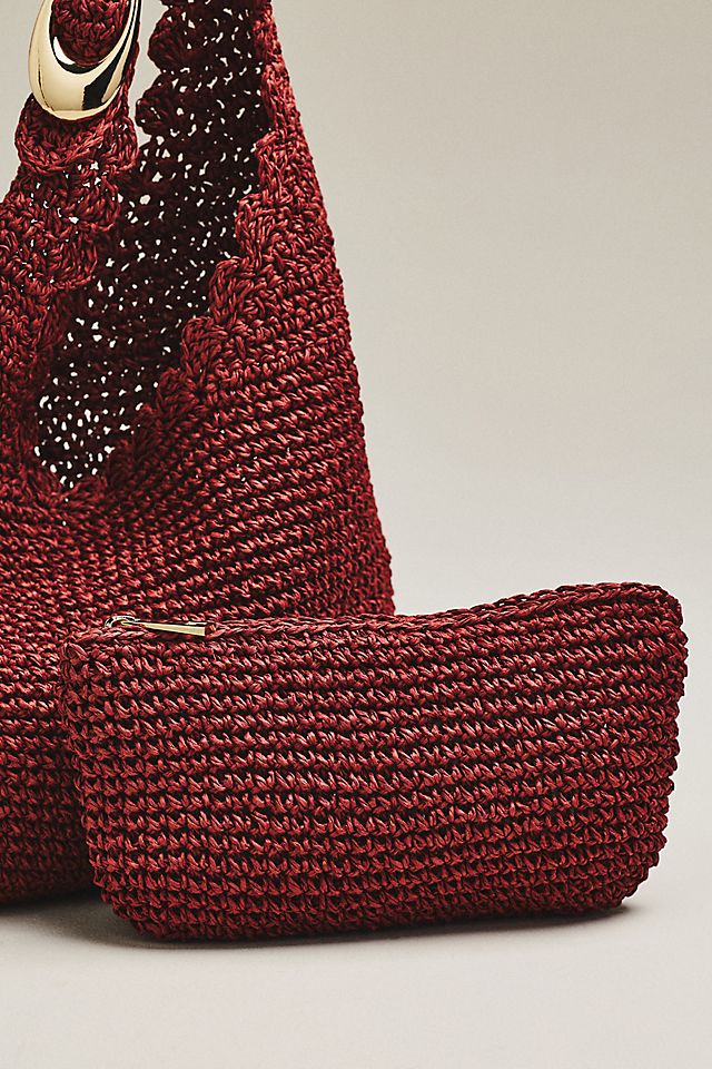 By Anthropologie Love Knot Raffia Buckle Slouchy Bag