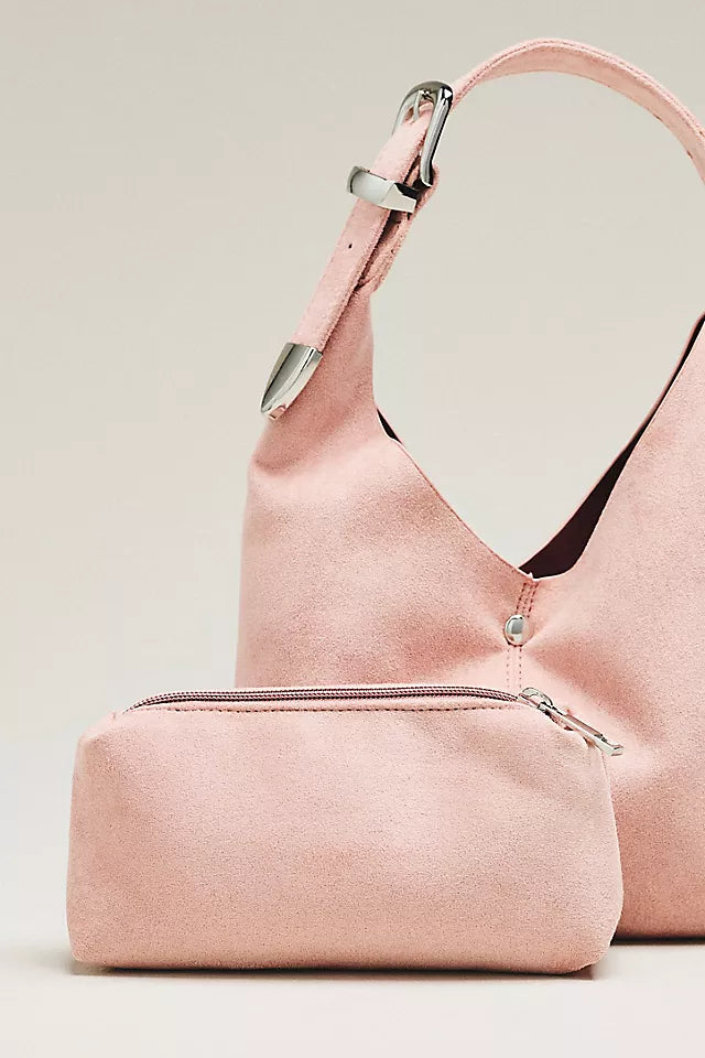 Love Knot Faux Suede Mini Buckle Slouchy Bag