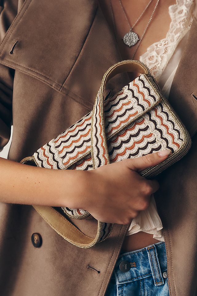 By Anthropologie Fiona Beaded Geometric Shoulder Bag