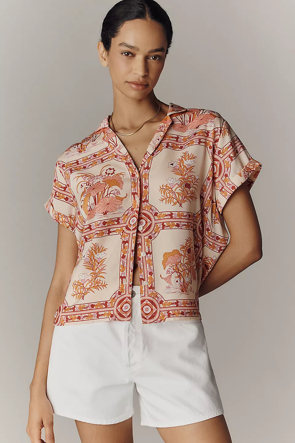 Brenna Short-Sleeve Buttondown Shirt