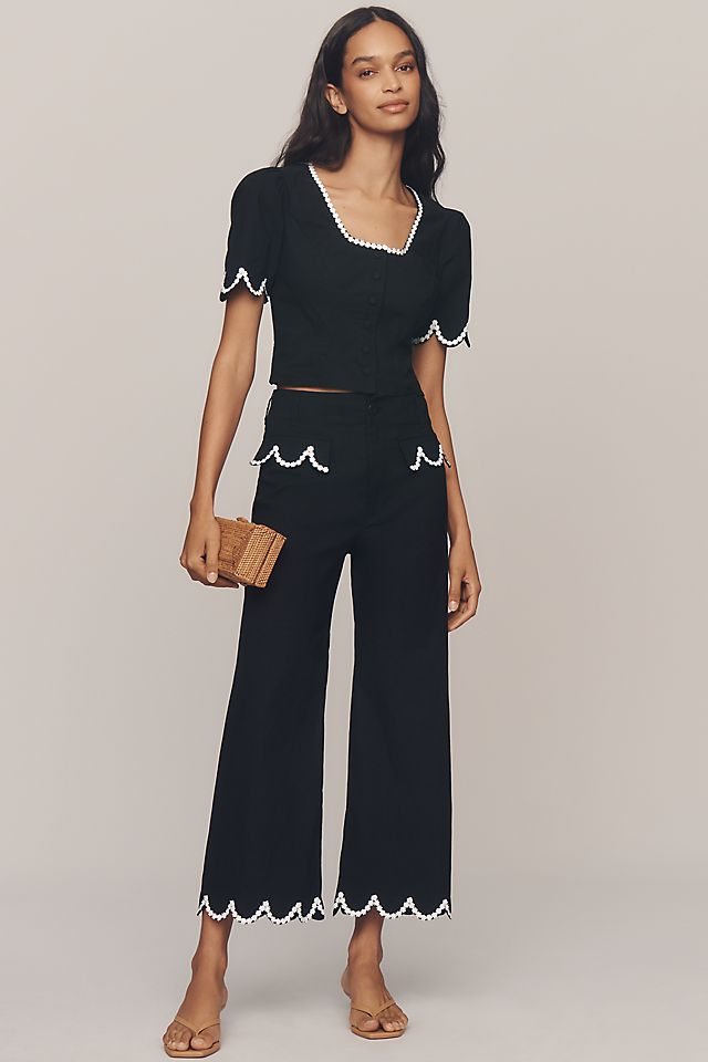 Maeve Scoop-Neck Lace-Trim Blouse