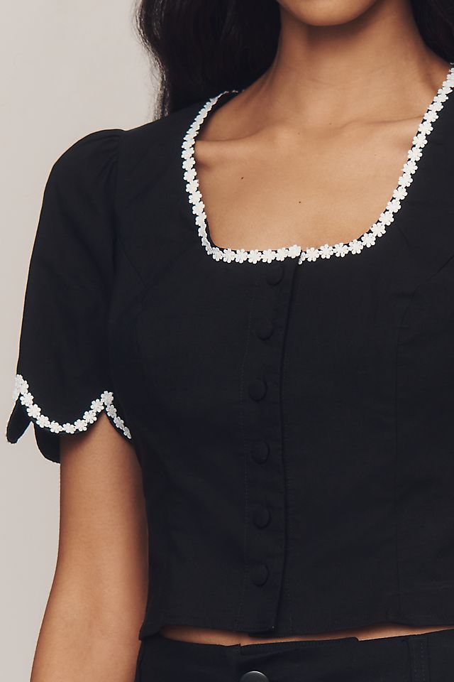 Maeve Scoop-Neck Lace-Trim Blouse