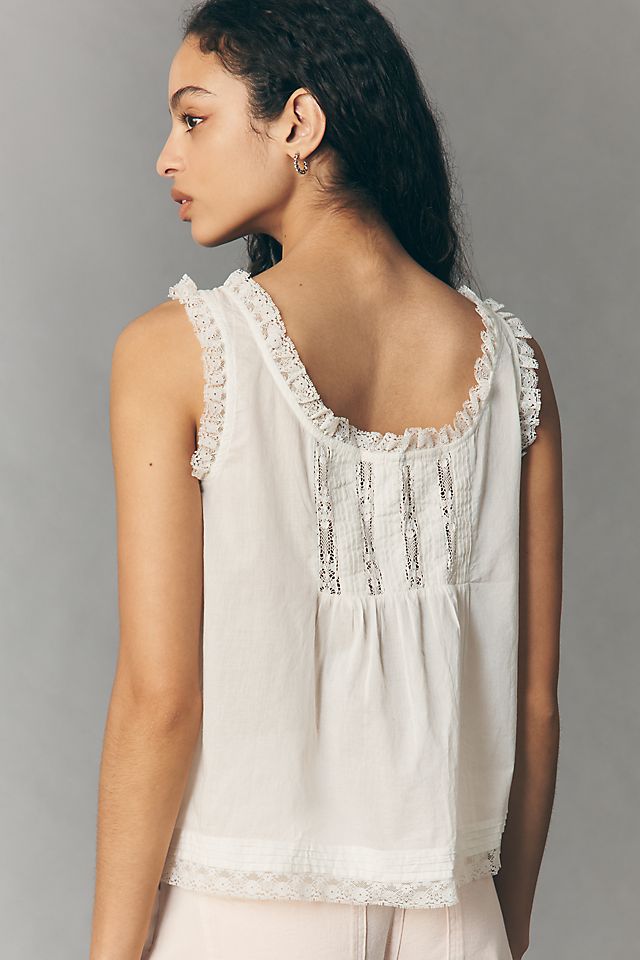 By Anthropologie 100% Cotton Lace Ruffle Tank