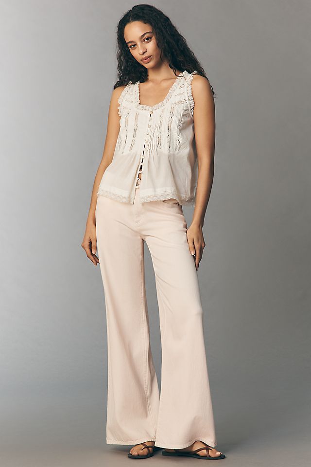 By Anthropologie 100% Cotton Lace Ruffle Tank