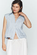 Maeve Sleeveless Pleated Bubble-Hem Buttondown Top