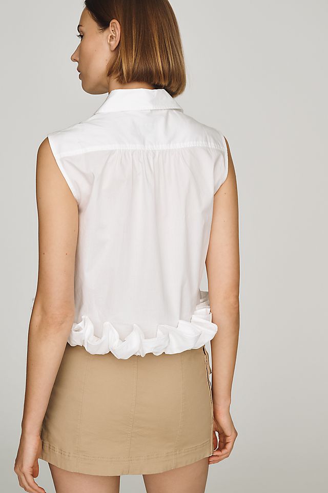 Maeve 100% Cotton Ruffled Buttondown Shirt