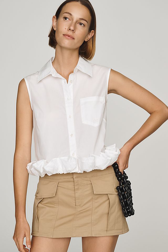 Maeve 100% Cotton Ruffled Buttondown Shirt