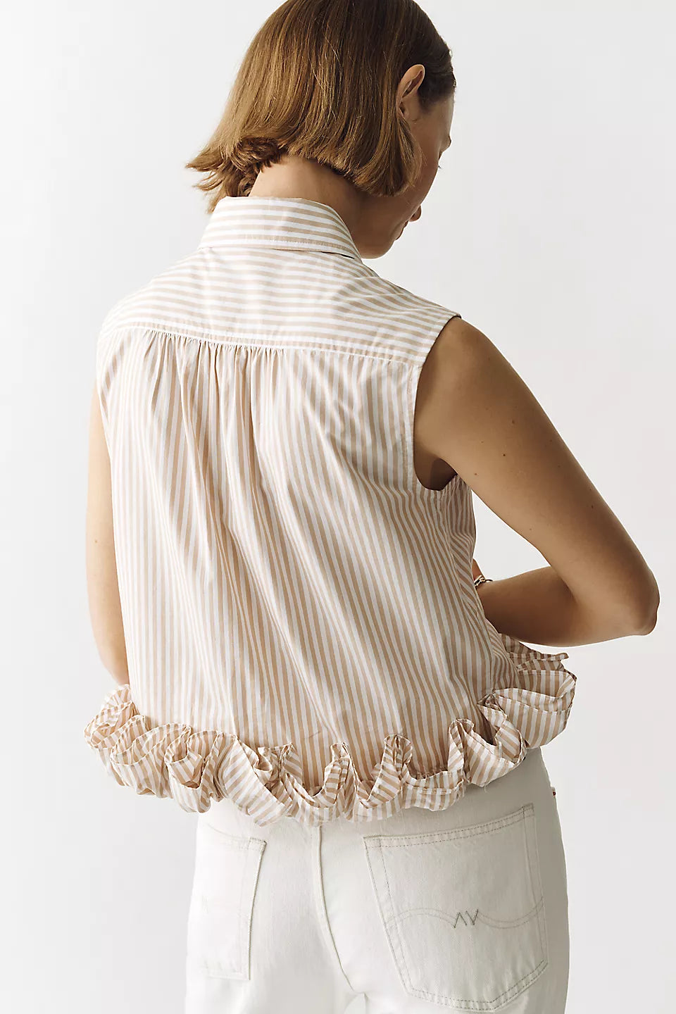 Maeve 100% Cotton Ruffled Buttondown Shirt