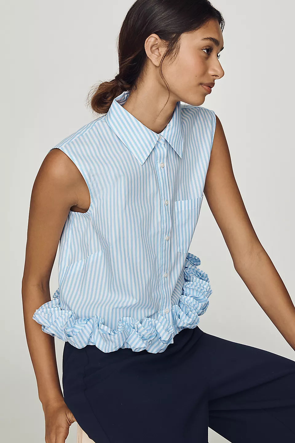 Maeve 100% Cotton Ruffled Buttondown Shirt