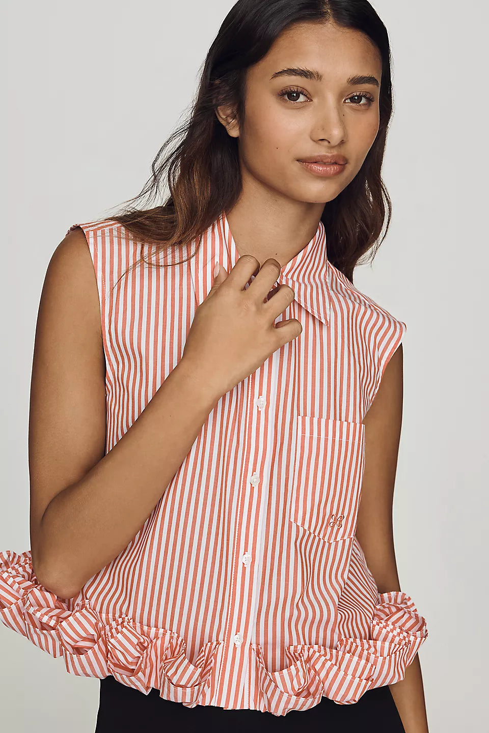 Maeve 100% Cotton Ruffled Buttondown Shirt