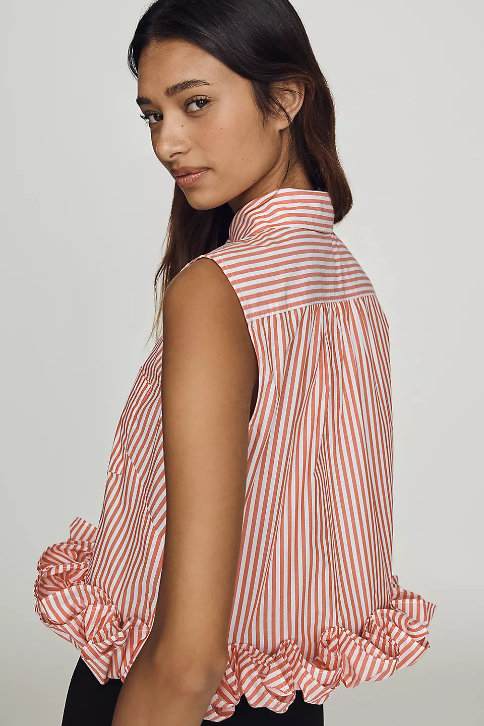 Maeve 100% Cotton Ruffled Buttondown Shirt