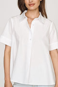 By Anthropologie Pollie Short-Sleeve Swing Blouse