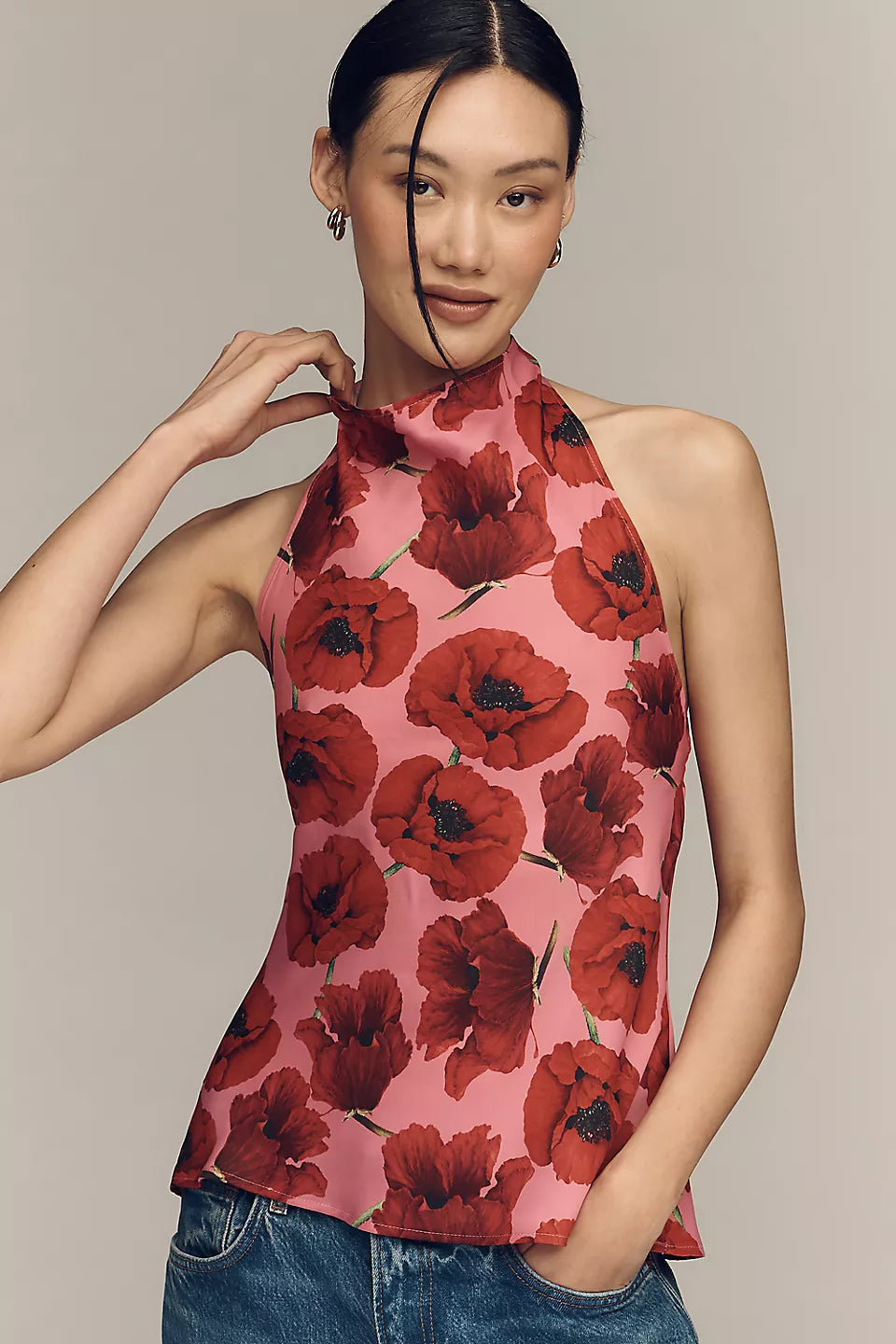 Maeve Jamie Satin Halter-Neck Tank