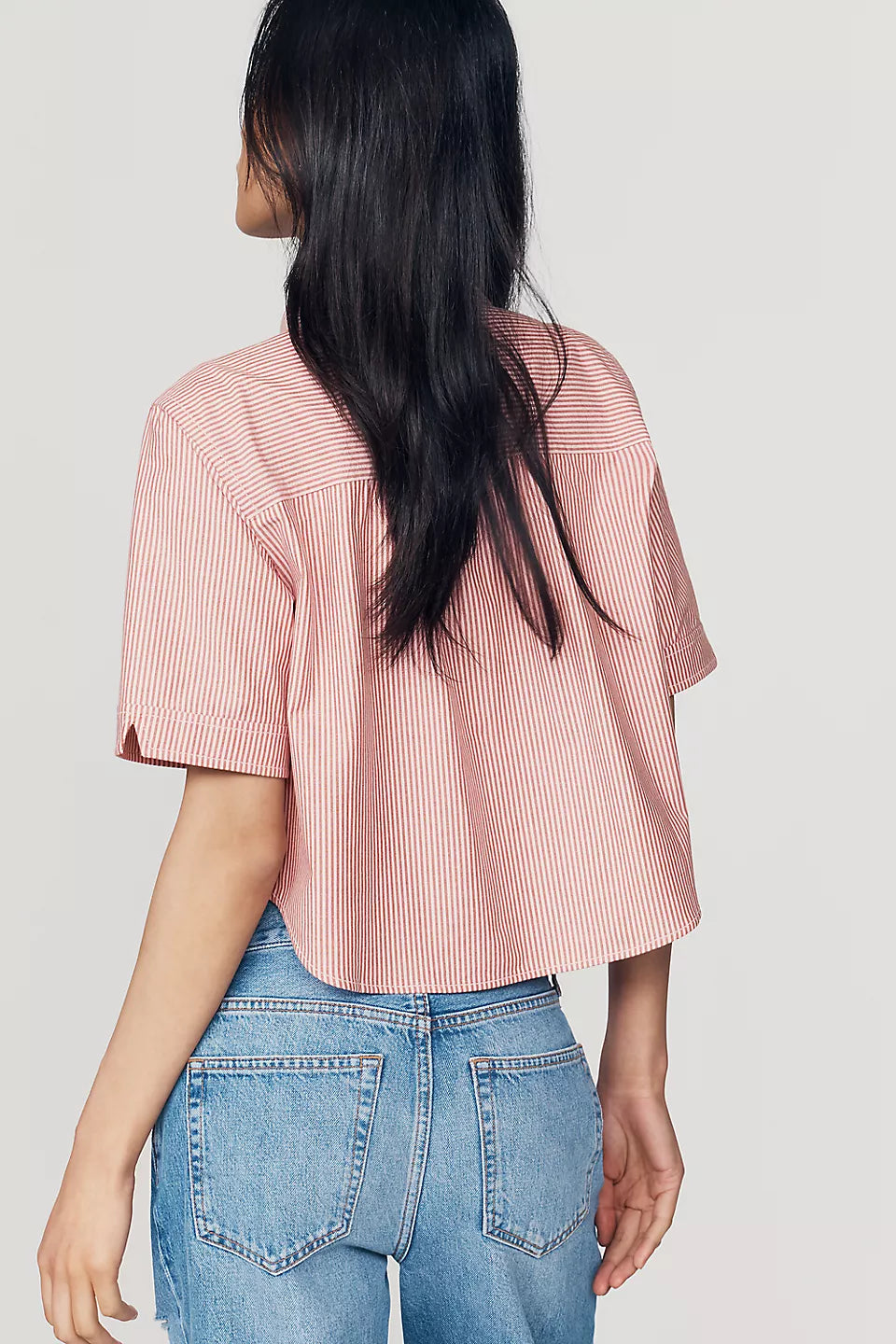 Maeve Merritt Short-Sleeve Cropped Buttondown Shirt