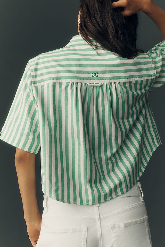 Maeve Merritt Short-Sleeve Cropped Buttondown Shirt