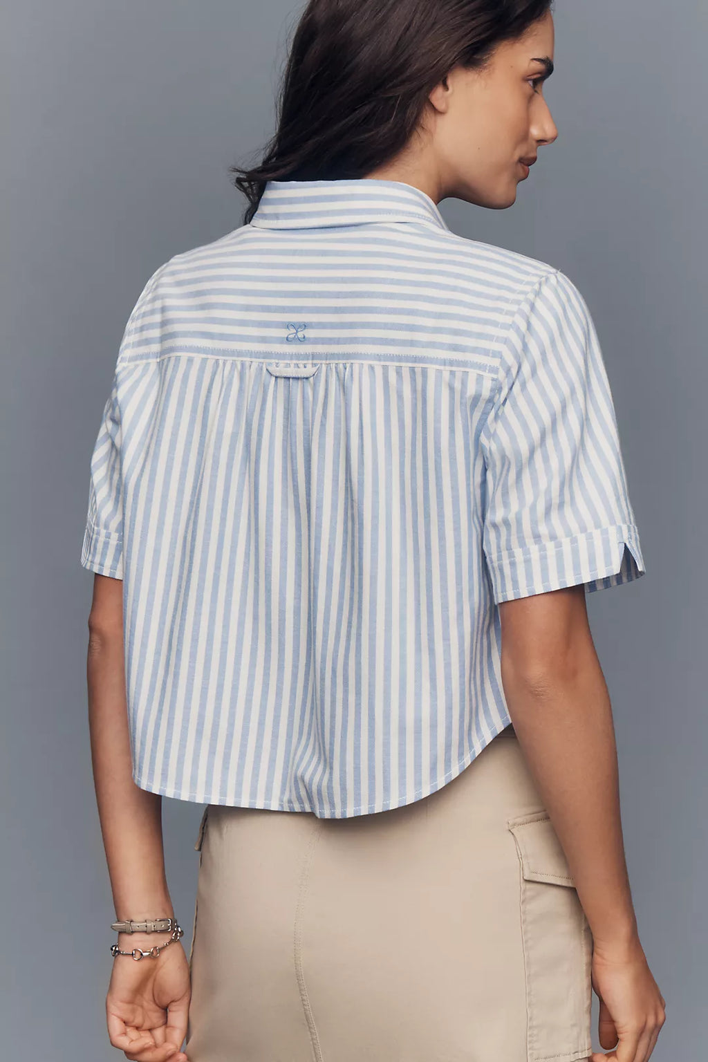 Maeve Merritt Short-Sleeve Cropped Buttondown Shirt