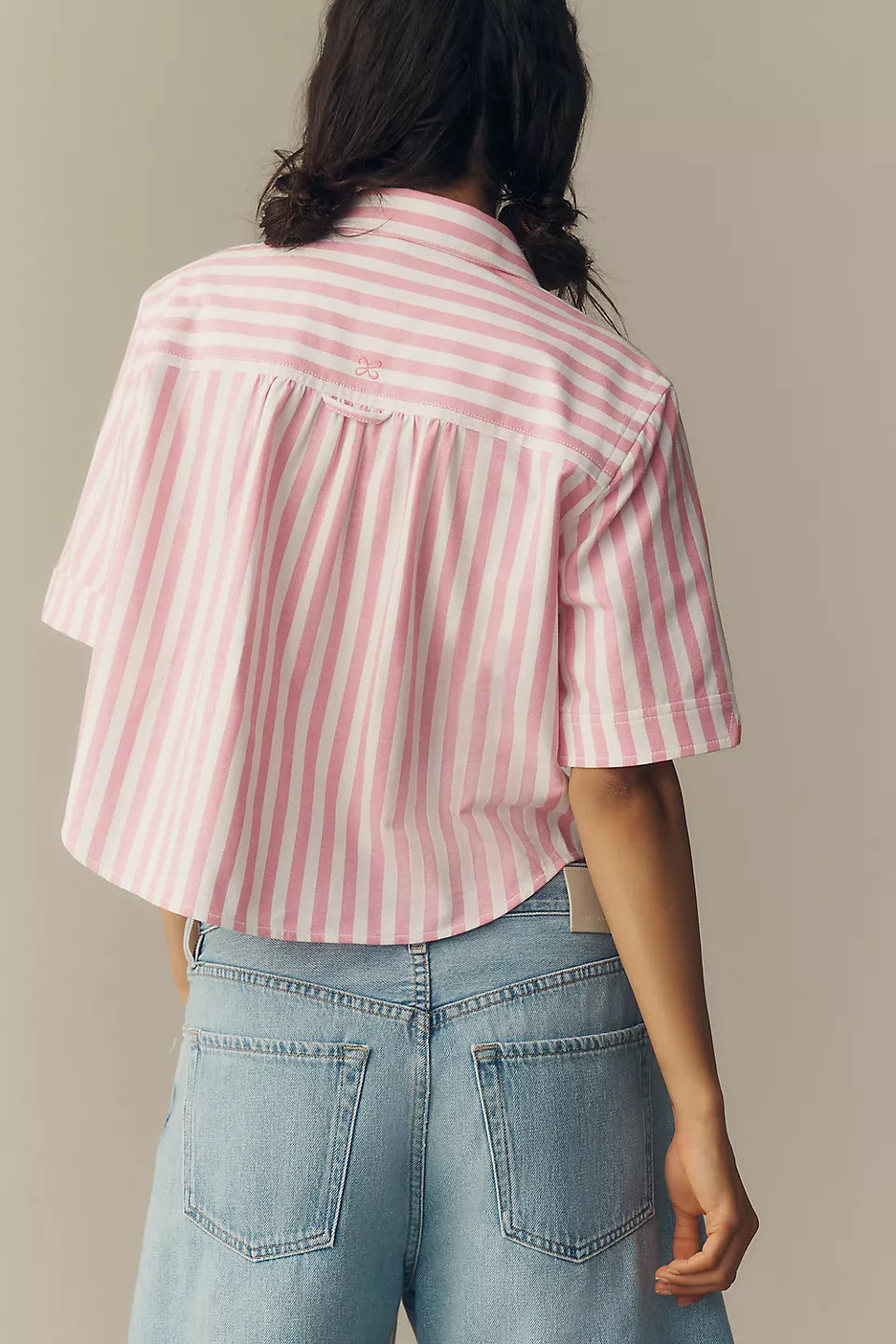 Maeve Merritt Short-Sleeve Cropped Buttondown Shirt