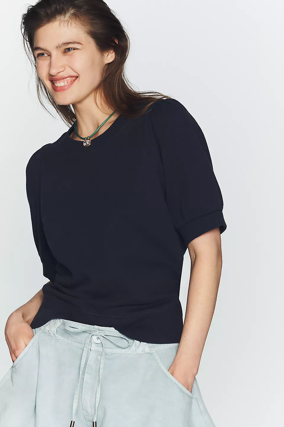 Maeve Puff-Sleeve Sweatshirt Tee