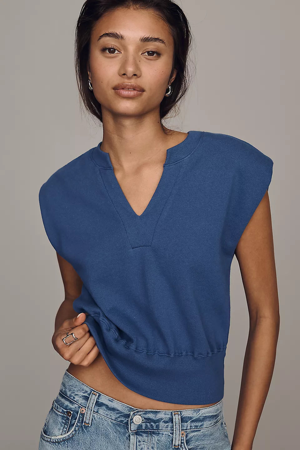 Cotton V-Neck Muscle Sweatshirt