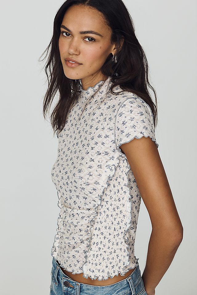 By Anthropologie Mock-Neck Ditsy Top