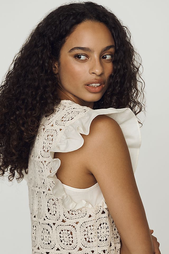 Dolan Left Coast Cotton Lace Flutter Sleeve Top