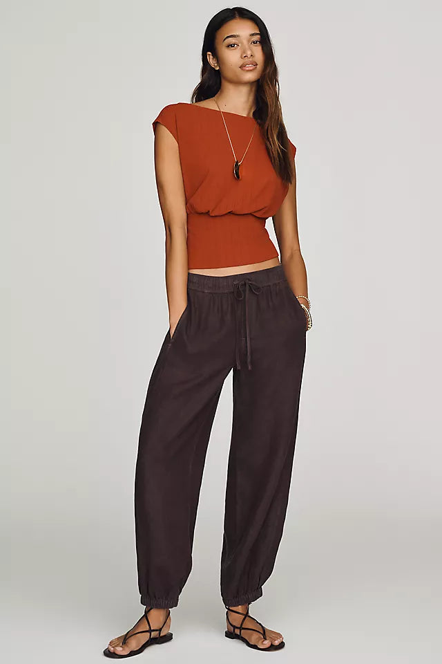 Banded Ribbed Boatneck Top