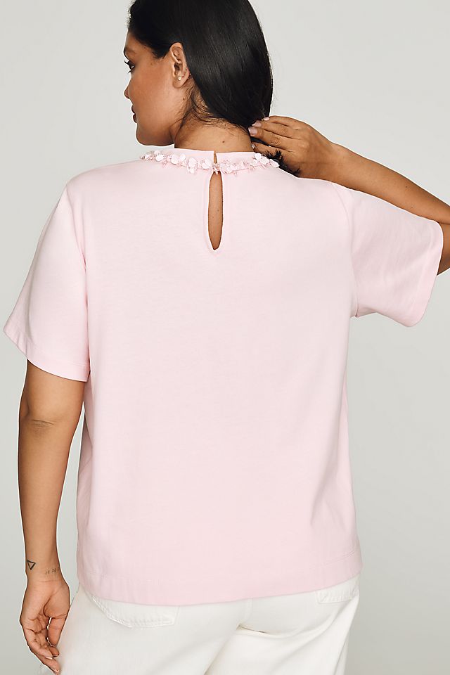 English Factory Cotton Beaded Bow Tee