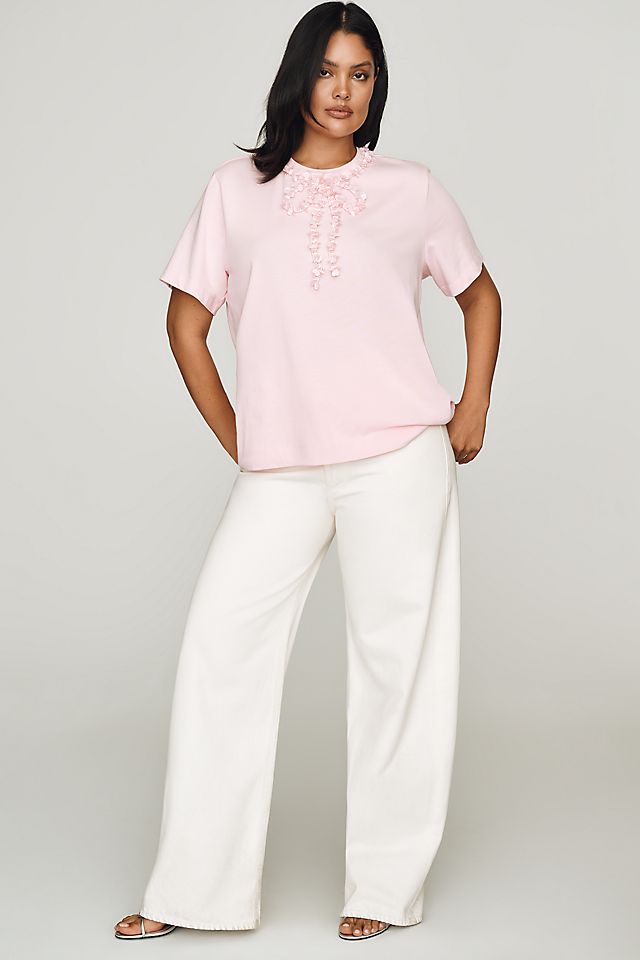 English Factory Cotton Beaded Bow Tee
