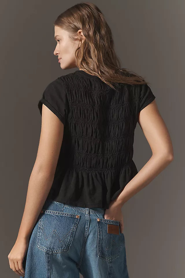 Tabby Cotton Smocked Peplum Tee