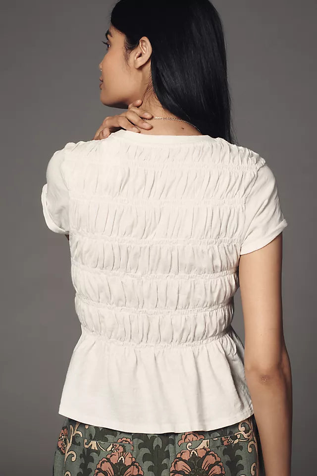 Tabby Cotton Smocked Peplum Tee