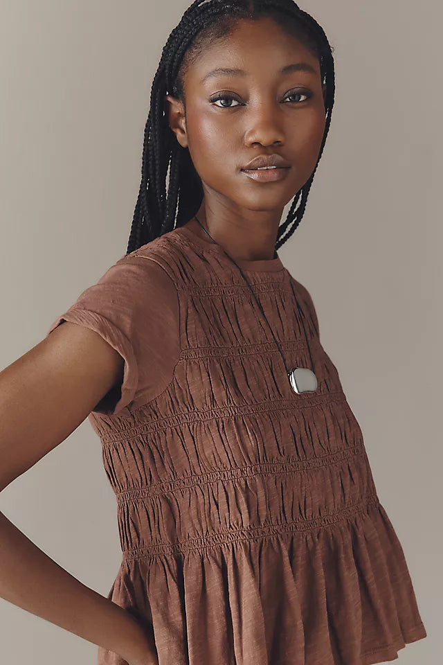 Tabby Cotton Smocked Peplum Tee