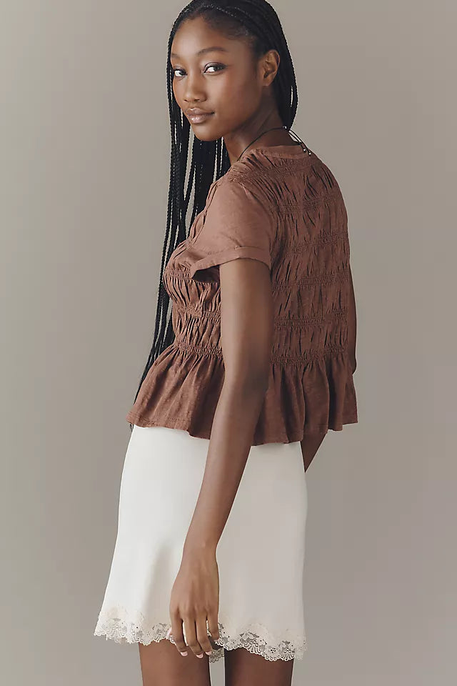 Tabby Cotton Smocked Peplum Tee