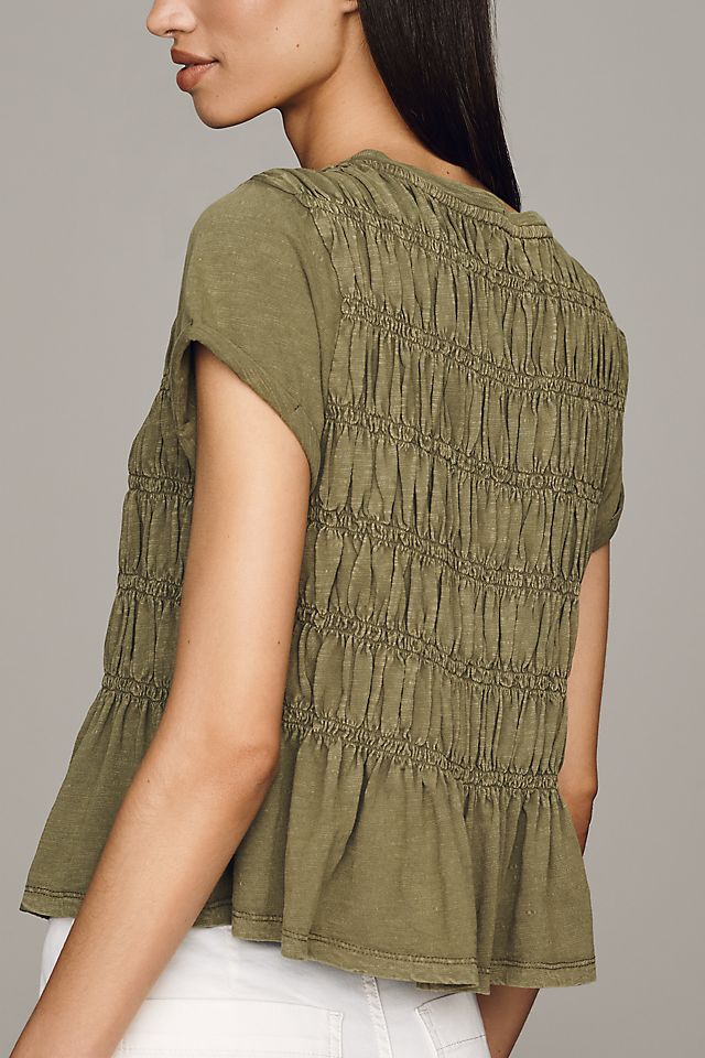 Pilcro Tabby Cotton Smocked Peplum Tee