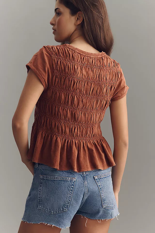 Tabby Cotton Smocked Peplum Tee