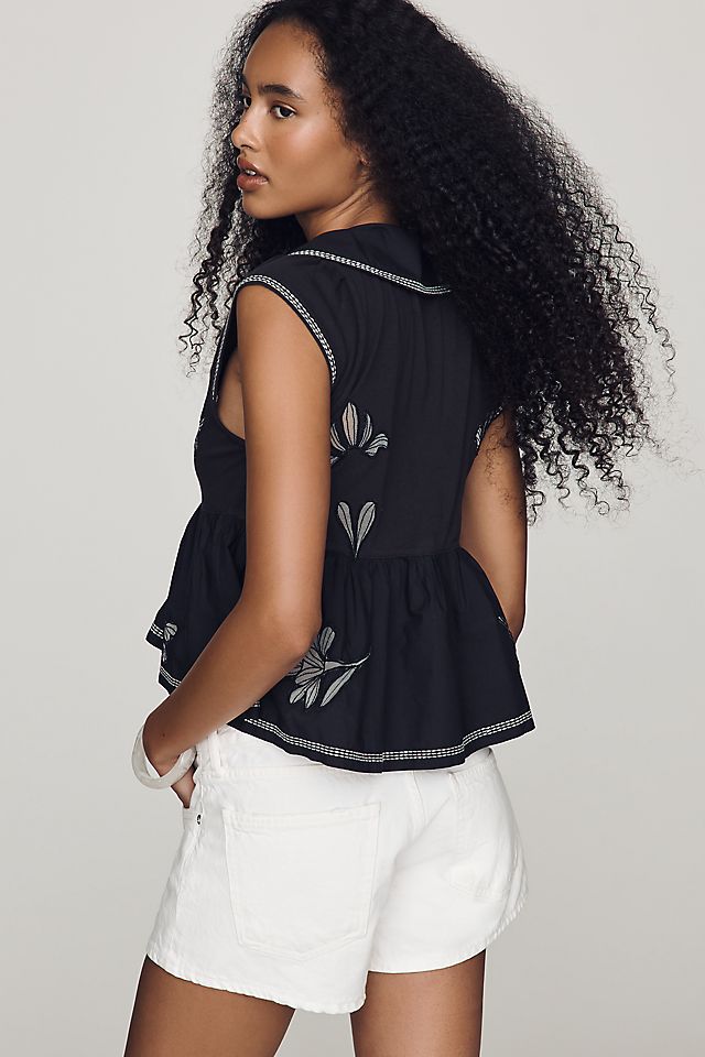 By Anthropologie Cotton Cutwork Babydoll Top