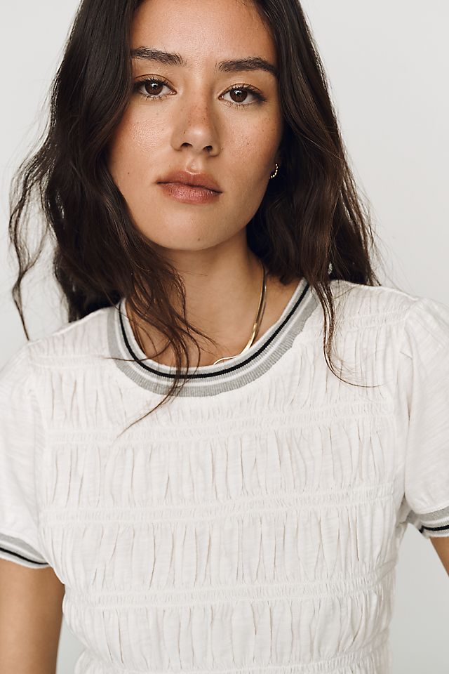 Pilcro Smocked Peplum Cotton Crew-Neck Tee