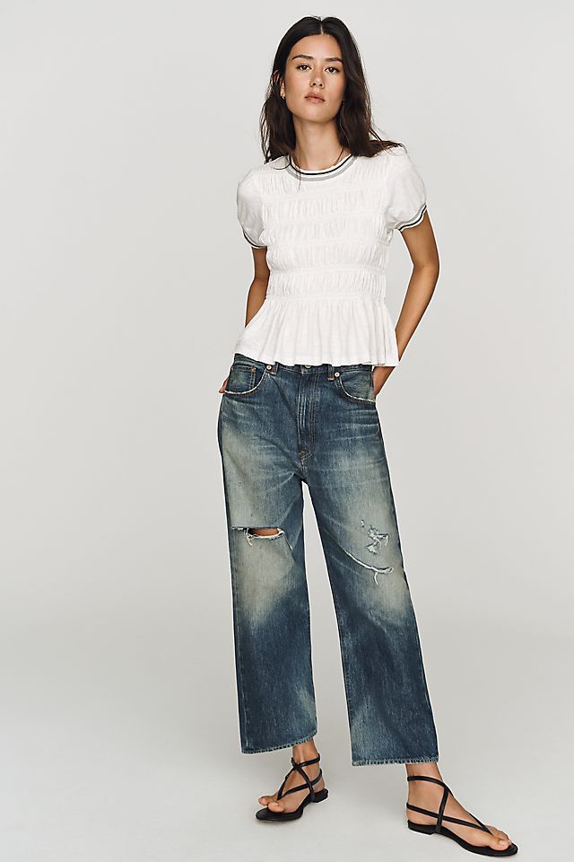 Pilcro Smocked Peplum Cotton Crew-Neck Tee