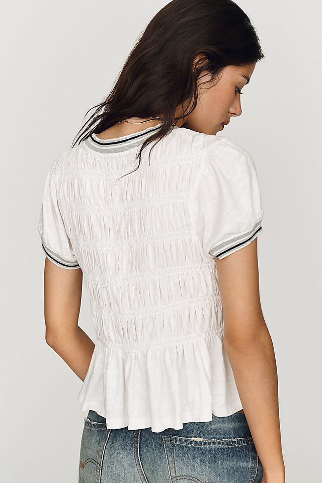 Pilcro Smocked Peplum Cotton Crew-Neck Tee