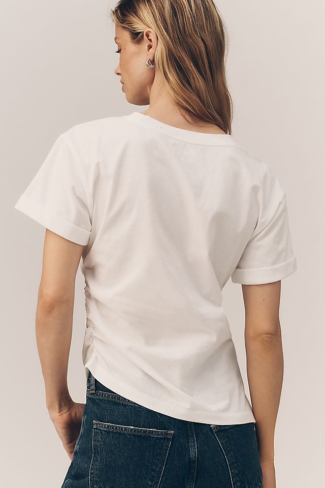 By Anthropologie 100% Cotton Ruched Asymmetric Tee