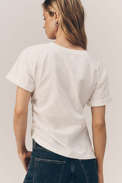 By Anthropologie 100% Cotton Ruched Asymmetric Tee